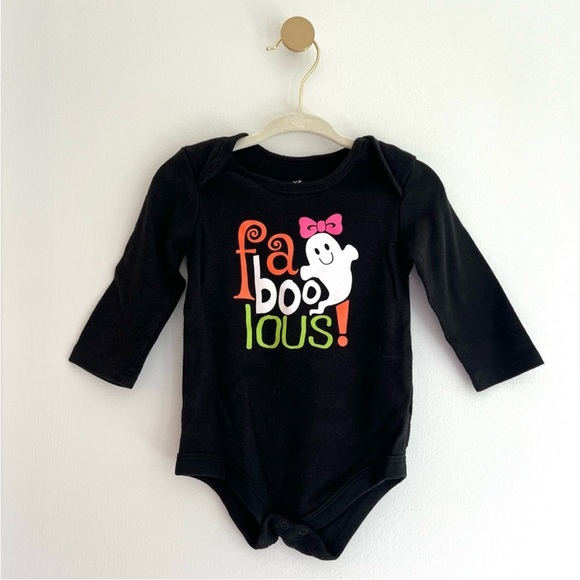 Spooky Glitter Black Ghost with Pink Bow Kids Halloween Bodysuit Baby 12 Months - Picture 4 of 4